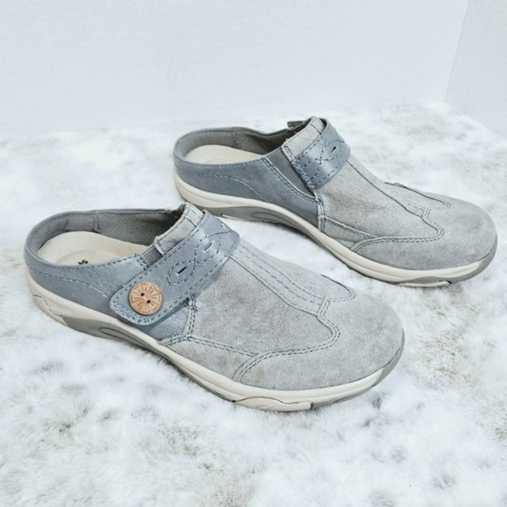 Earth Spirit Blue Gray Suede Metallic Slip On Mules 7.5 Gorpcore Comfort Clogs
